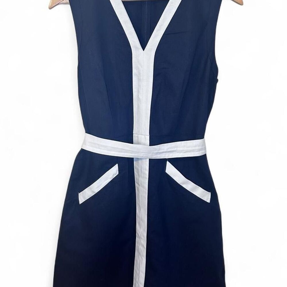 Boden Josie Navy Colorblock Preppy Linen Blend Summer Dress